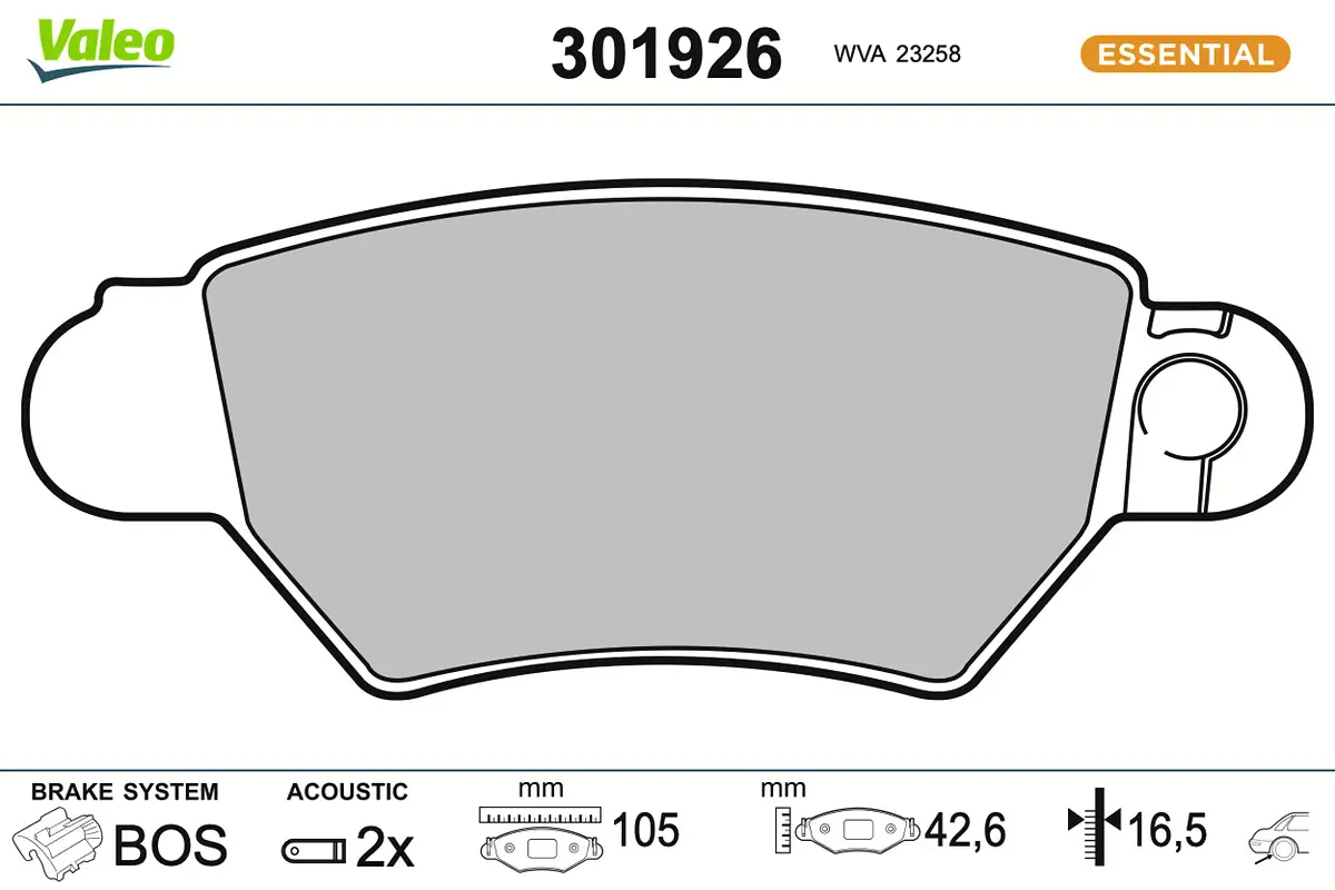 Bremsbelagsatz, Scheibenbremse Hinterachse VALEO 301926