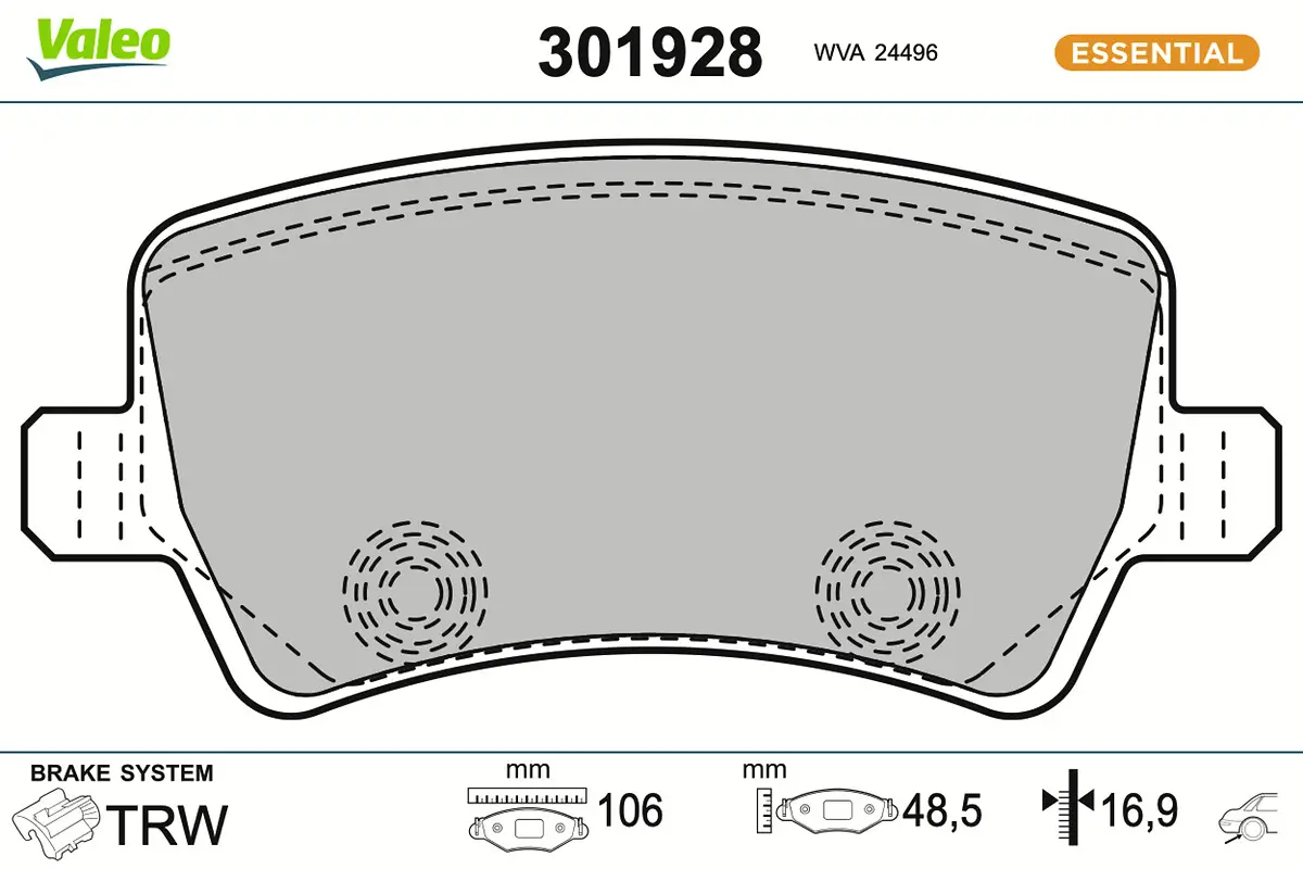 Bremsbelagsatz, Scheibenbremse Hinterachse VALEO 301928