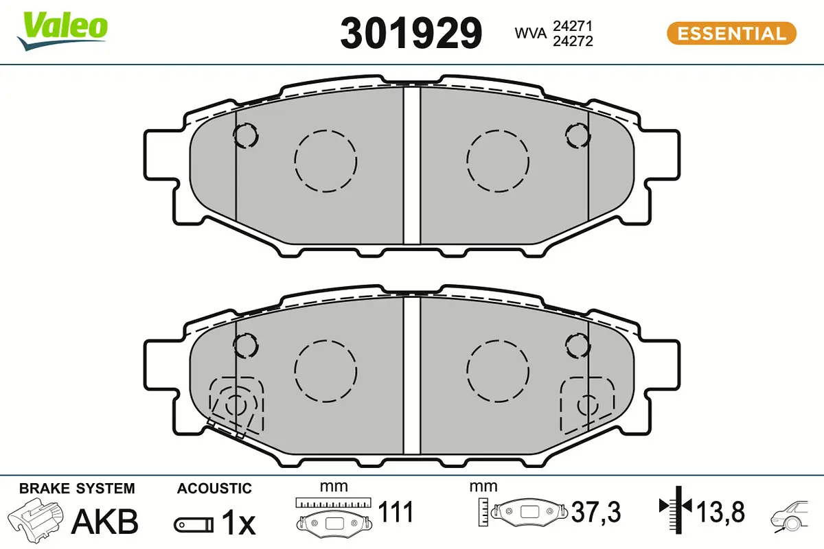Bremsbelagsatz, Scheibenbremse Hinterachse VALEO 301929