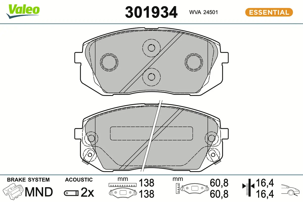 Bremsbelagsatz, Scheibenbremse Vorderachse VALEO 301934