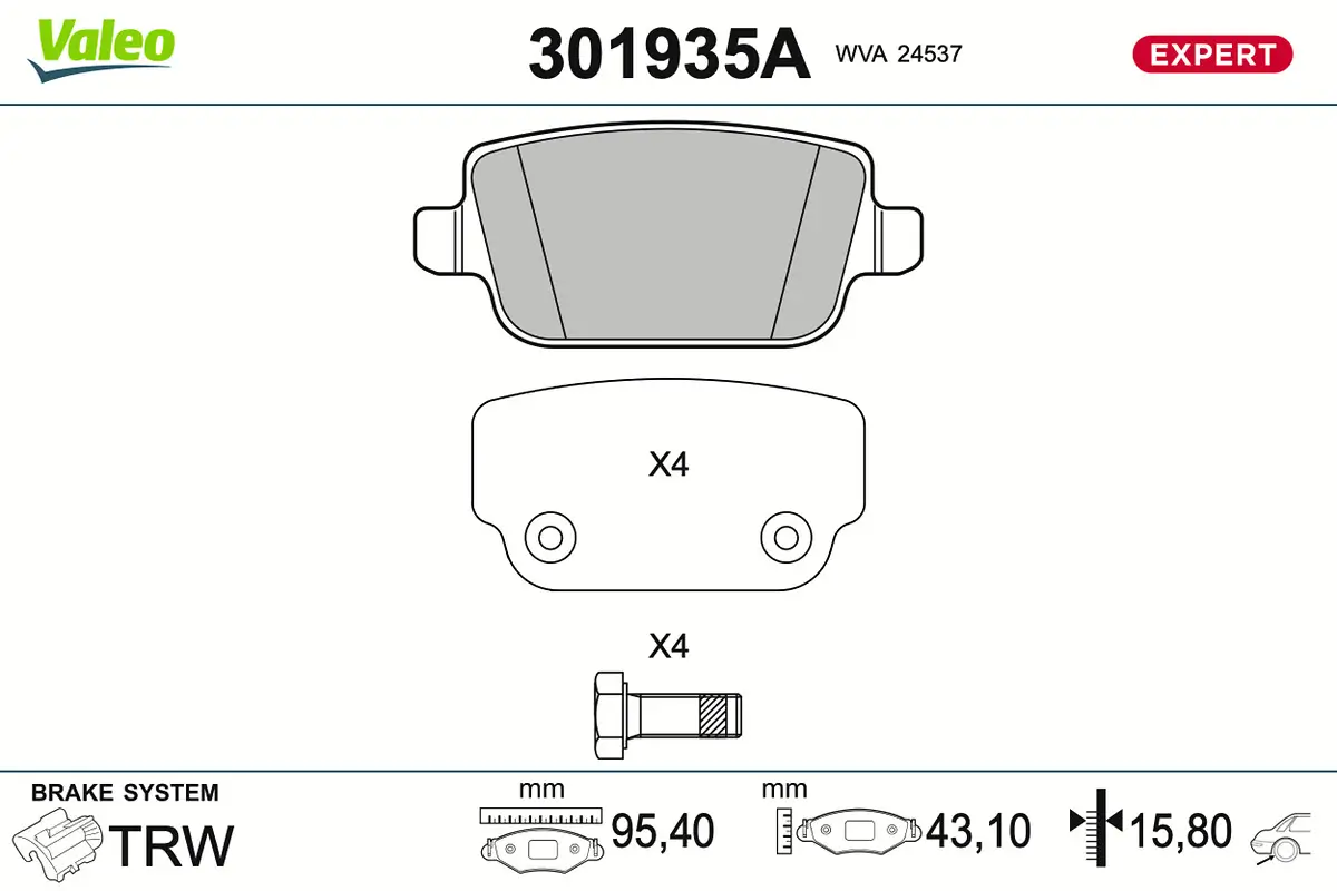 Bremsbelagsatz, Scheibenbremse Hinterachse VALEO 301935A