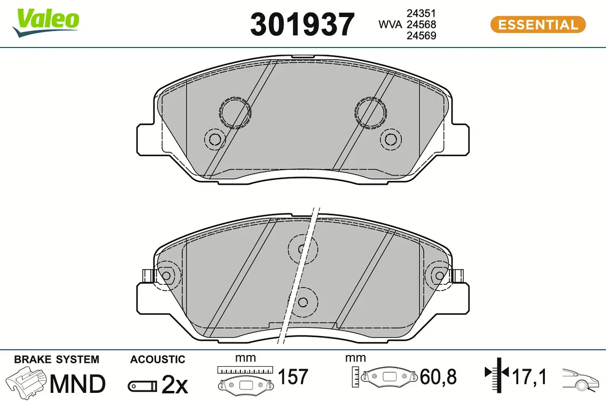Bremsbelagsatz, Scheibenbremse Vorderachse VALEO 301937