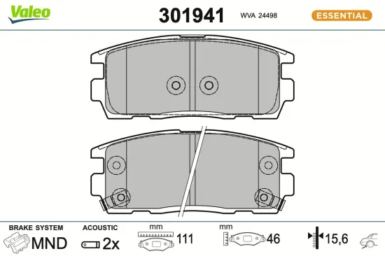 Bremsbelagsatz, Scheibenbremse Hinterachse VALEO 301941 Bild Bremsbelagsatz, Scheibenbremse Hinterachse VALEO 301941