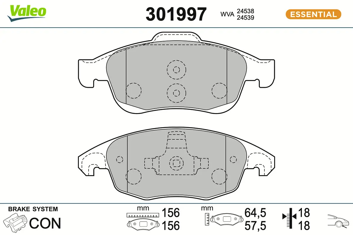 Bremsbelagsatz, Scheibenbremse Vorderachse VALEO 301997
