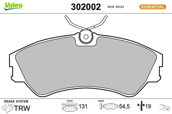 Bremsbelagsatz, Scheibenbremse Vorderachse VALEO 302002 Bild Bremsbelagsatz, Scheibenbremse Vorderachse VALEO 302002
