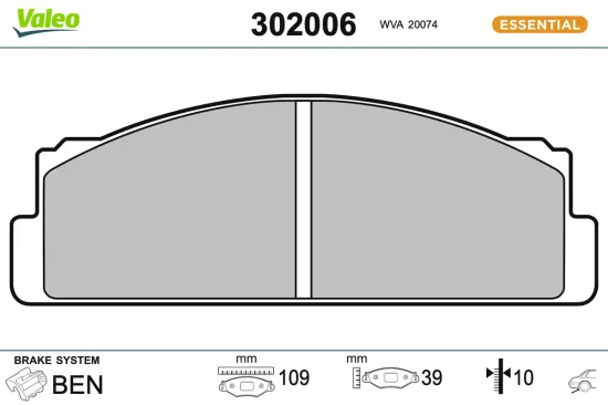 Bremsbelagsatz, Scheibenbremse Hinterachse VALEO 302006 Bild Bremsbelagsatz, Scheibenbremse Hinterachse VALEO 302006