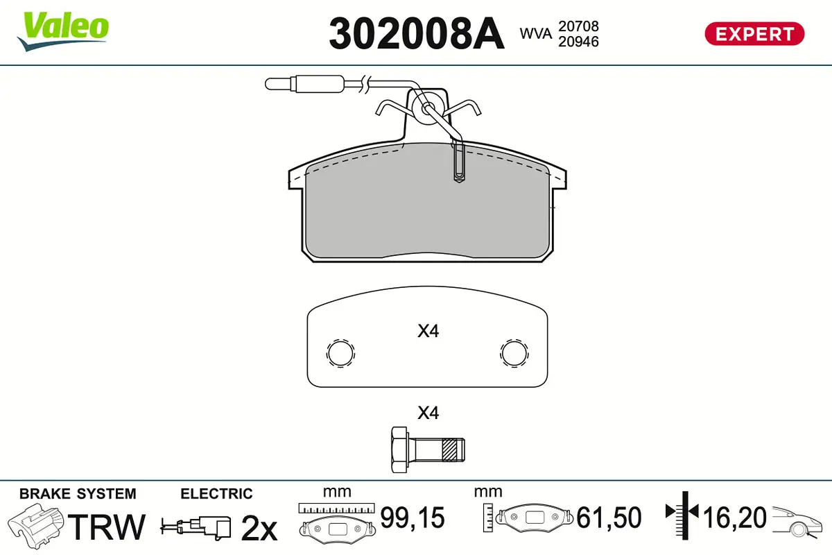 Bremsbelagsatz, Scheibenbremse Vorderachse VALEO 302008A