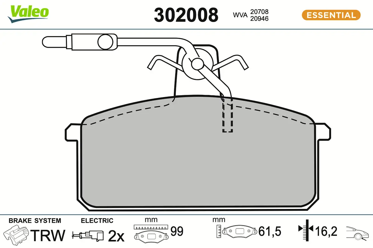 Bremsbelagsatz, Scheibenbremse Vorderachse VALEO 302008
