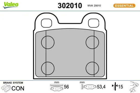 Bremsbelagsatz, Scheibenbremse VALEO 302010 Bild Bremsbelagsatz, Scheibenbremse VALEO 302010