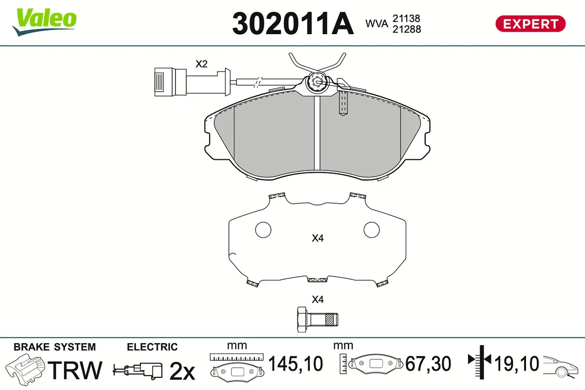 Bremsbelagsatz, Scheibenbremse Vorderachse VALEO 302011A