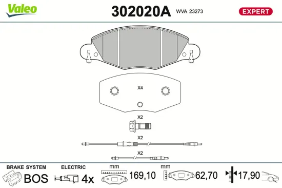 Bremsbelagsatz, Scheibenbremse Vorderachse VALEO 302020A Bild Bremsbelagsatz, Scheibenbremse Vorderachse VALEO 302020A