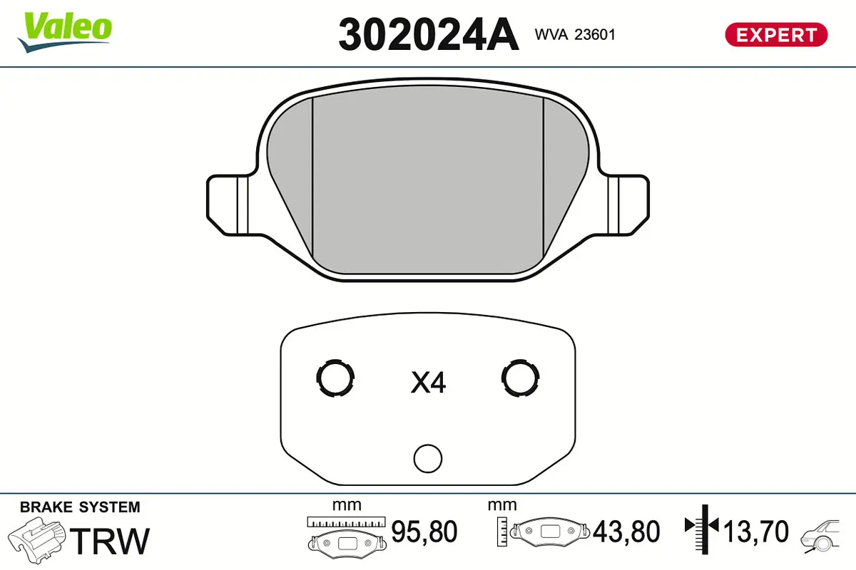 Bremsbelagsatz, Scheibenbremse Hinterachse VALEO 302024A