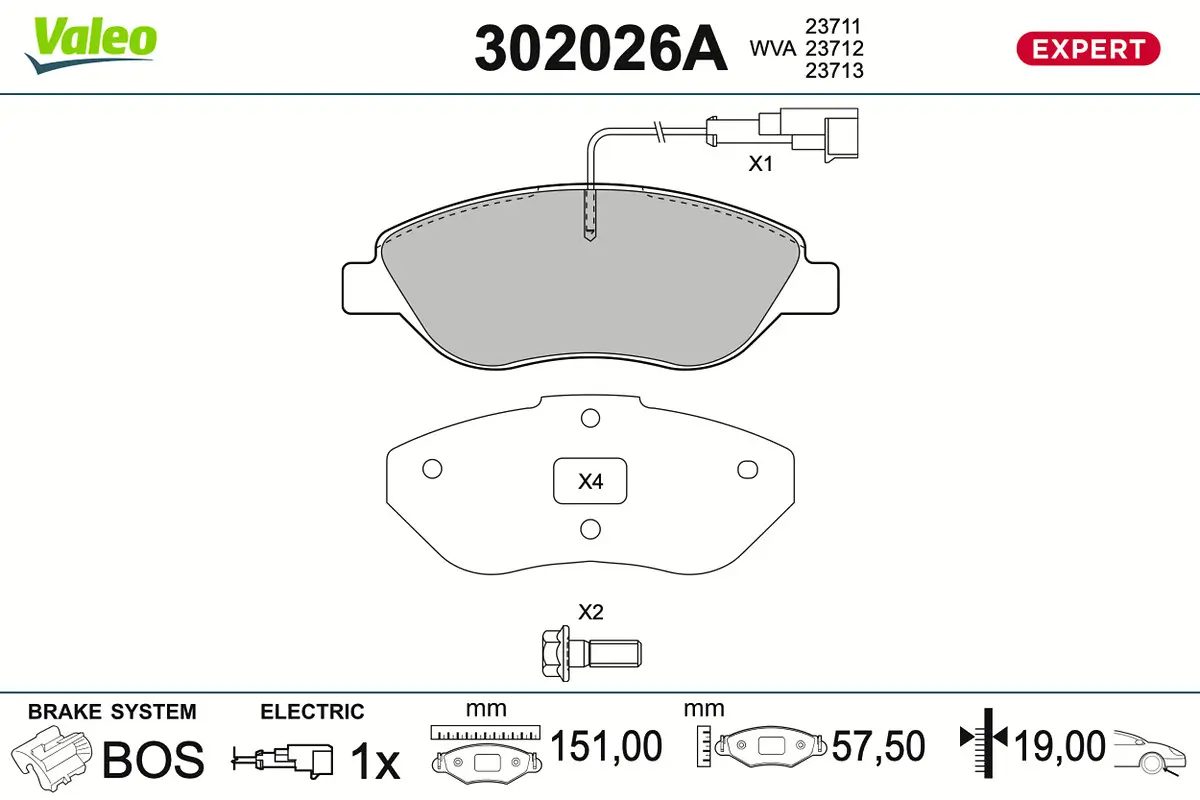 Bremsbelagsatz, Scheibenbremse Vorderachse VALEO 302026A