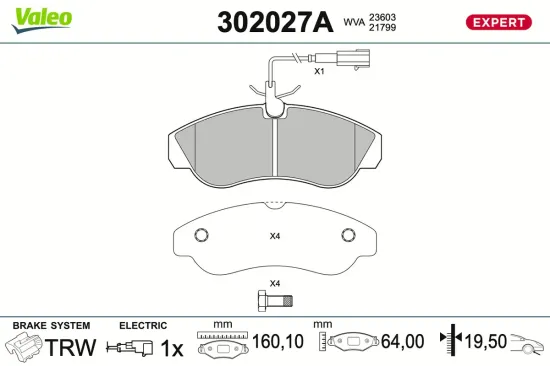 Bremsbelagsatz, Scheibenbremse Vorderachse VALEO 302027A Bild Bremsbelagsatz, Scheibenbremse Vorderachse VALEO 302027A