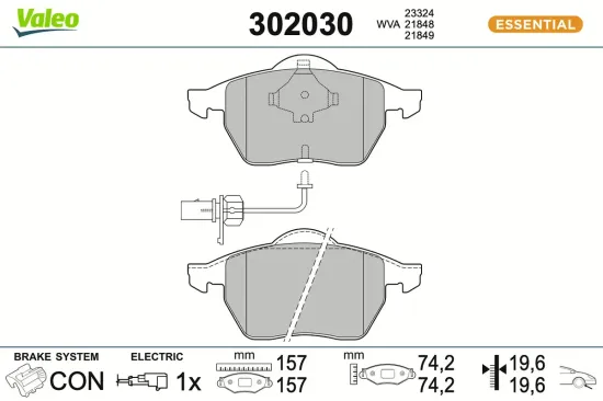 Bremsbelagsatz, Scheibenbremse Vorderachse VALEO 302030 Bild Bremsbelagsatz, Scheibenbremse Vorderachse VALEO 302030