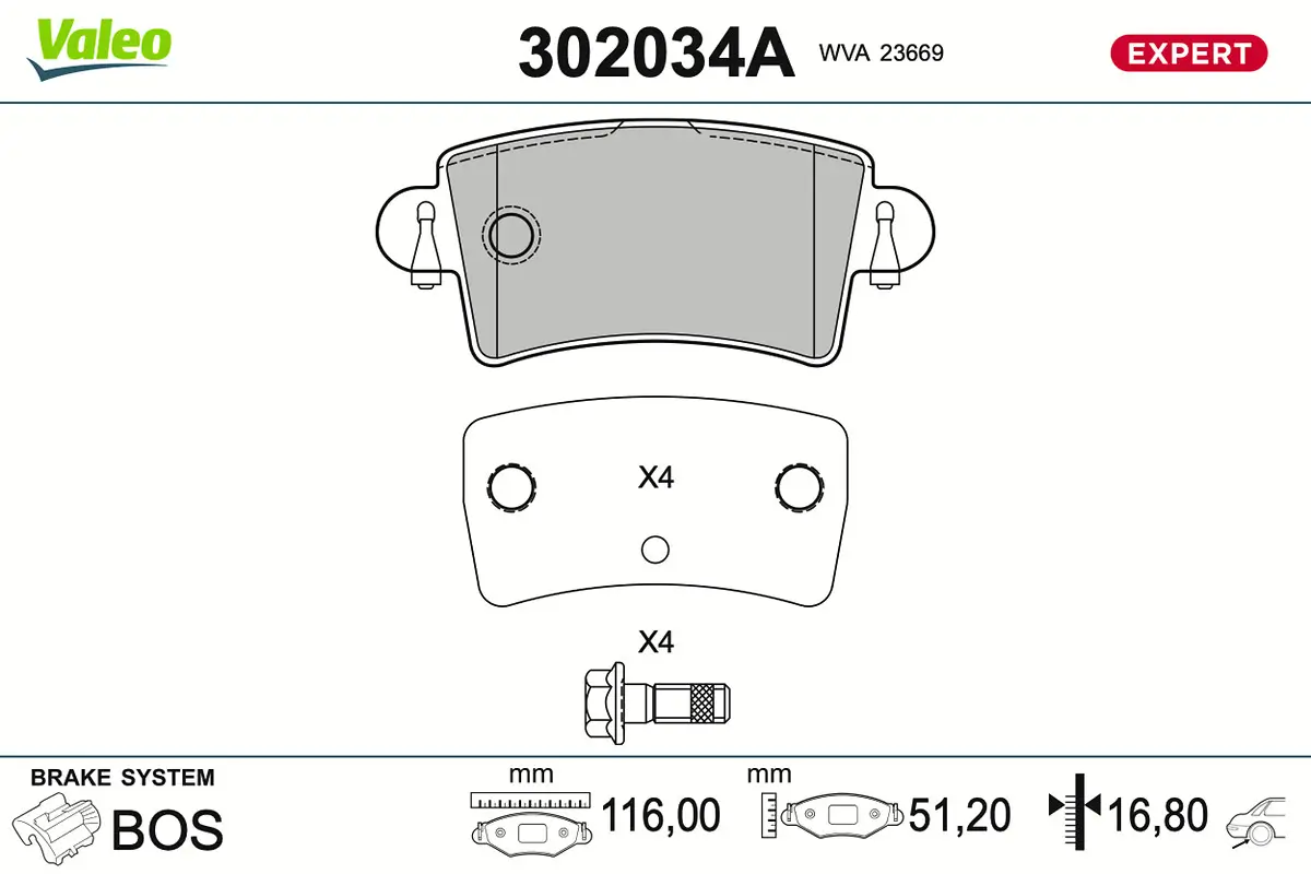 Bremsbelagsatz, Scheibenbremse Hinterachse VALEO 302034A