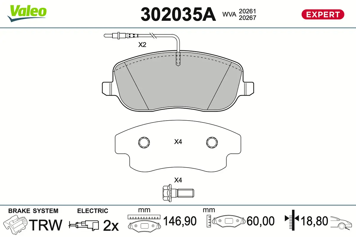Bremsbelagsatz, Scheibenbremse Vorderachse VALEO 302035A