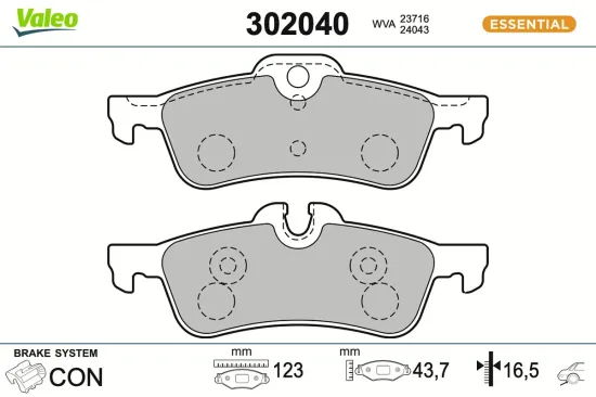 Bremsbelagsatz, Scheibenbremse Hinterachse VALEO 302040 Bild Bremsbelagsatz, Scheibenbremse Hinterachse VALEO 302040