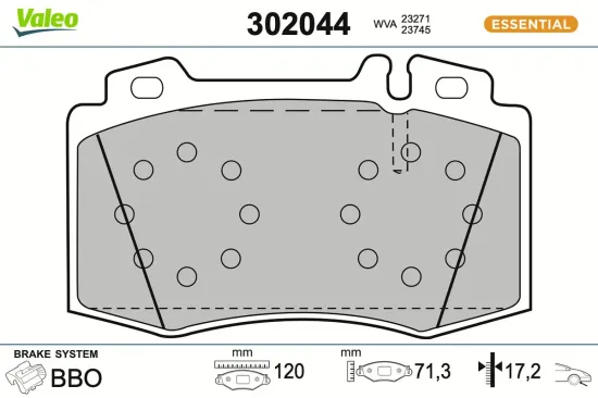 Bremsbelagsatz, Scheibenbremse Vorderachse VALEO 302044 Bild Bremsbelagsatz, Scheibenbremse Vorderachse VALEO 302044