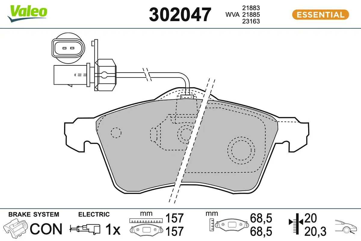 Bremsbelagsatz, Scheibenbremse Vorderachse VALEO 302047