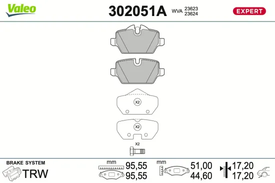 Bremsbelagsatz, Scheibenbremse Hinterachse VALEO 302051A Bild Bremsbelagsatz, Scheibenbremse Hinterachse VALEO 302051A
