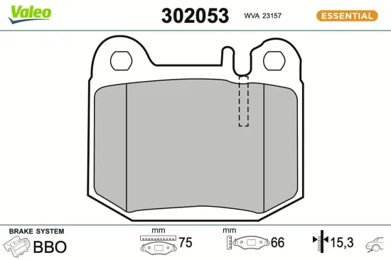 Bremsbelagsatz, Scheibenbremse Hinterachse VALEO 302053 Bild Bremsbelagsatz, Scheibenbremse Hinterachse VALEO 302053
