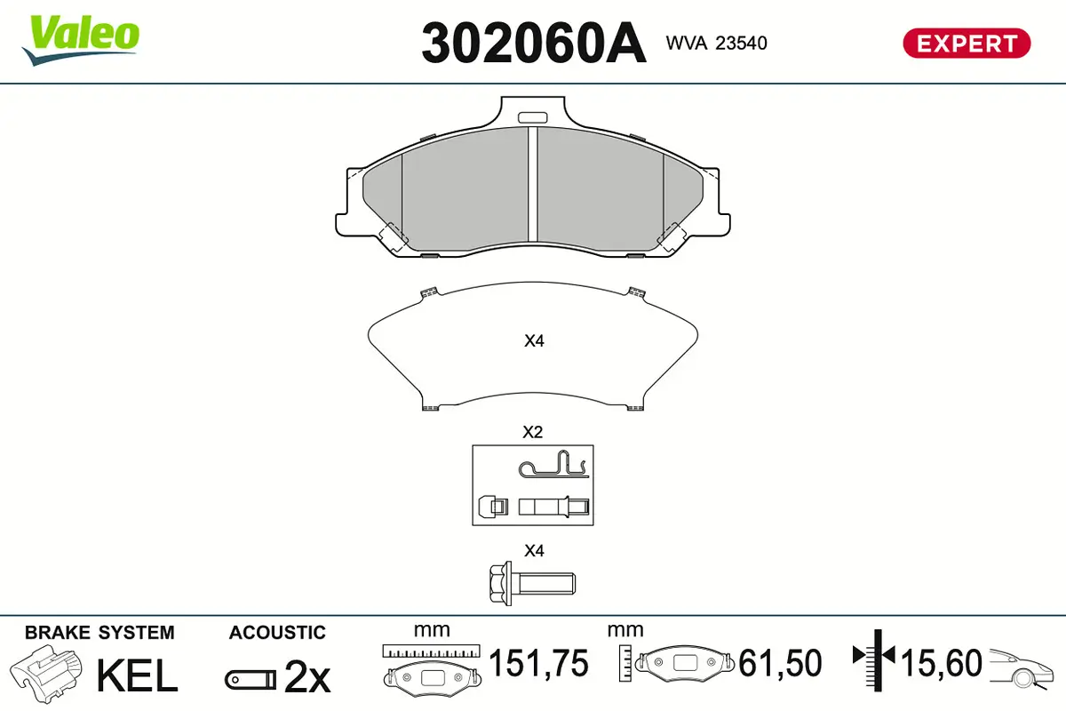 Bremsbelagsatz, Scheibenbremse Vorderachse VALEO 302060A