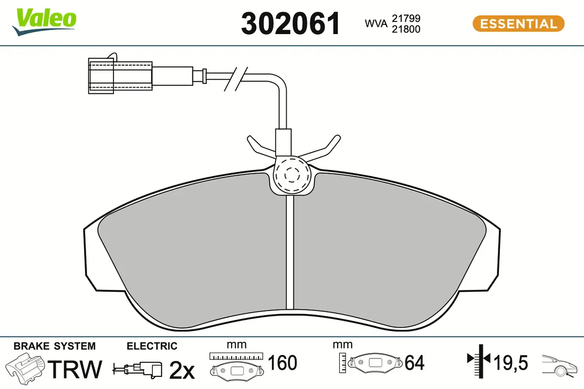 Bremsbelagsatz, Scheibenbremse Vorderachse VALEO 302061