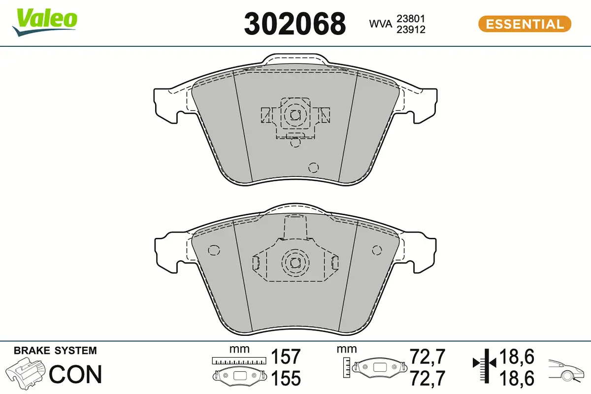 Bremsbelagsatz, Scheibenbremse Vorderachse VALEO 302068
