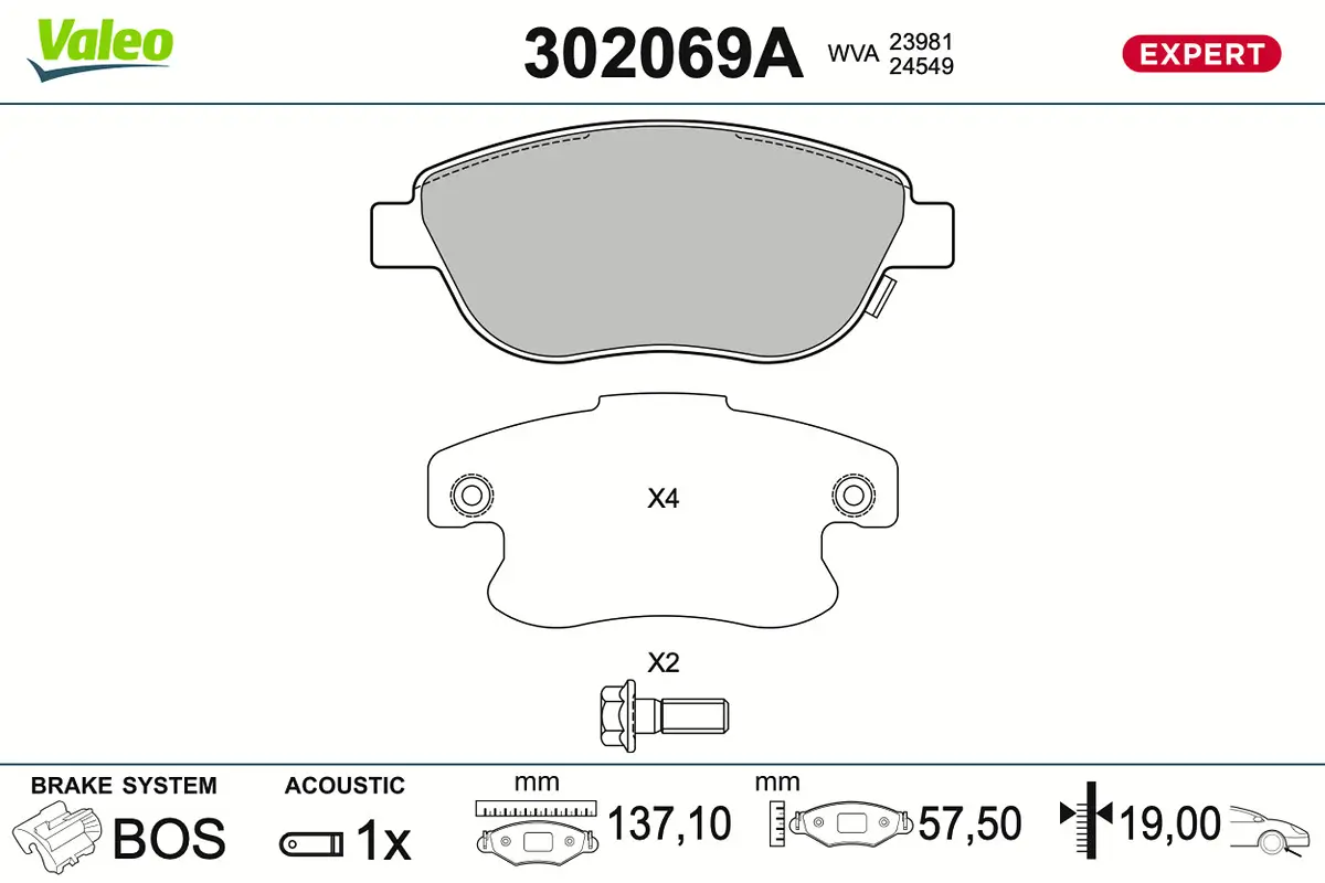 Bremsbelagsatz, Scheibenbremse Vorderachse VALEO 302069A