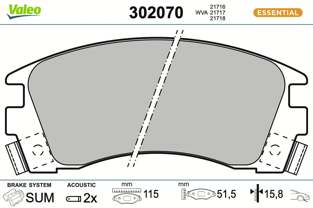 Bremsbelagsatz, Scheibenbremse Vorderachse VALEO 302070