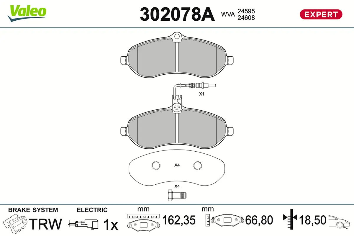 Bremsbelagsatz, Scheibenbremse Vorderachse VALEO 302078A