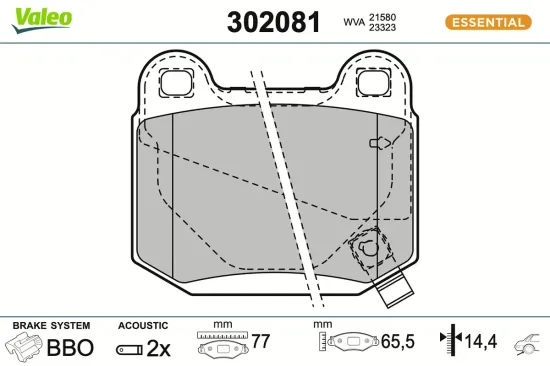 Bremsbelagsatz, Scheibenbremse Hinterachse VALEO 302081 Bild Bremsbelagsatz, Scheibenbremse Hinterachse VALEO 302081
