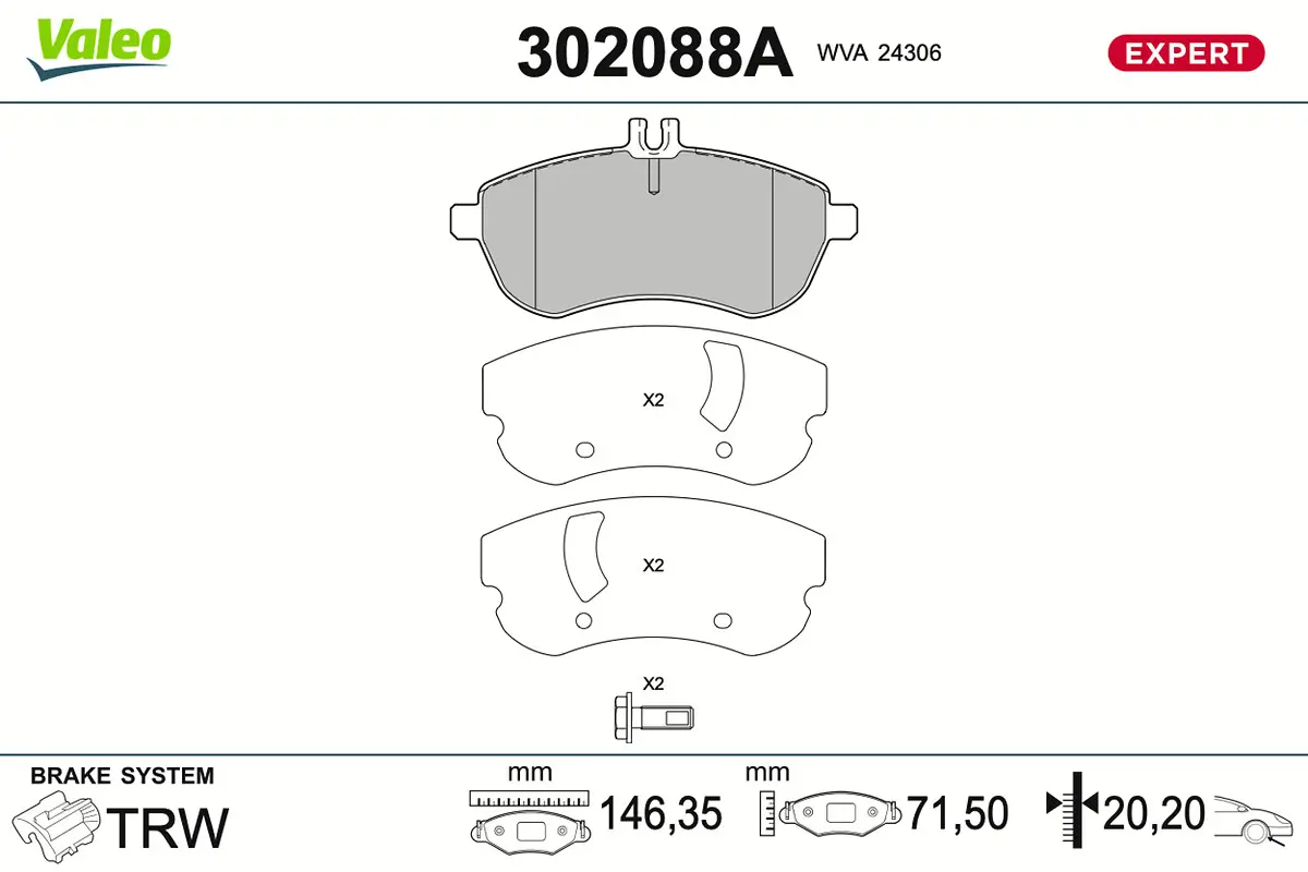 Bremsbelagsatz, Scheibenbremse Vorderachse VALEO 302088A