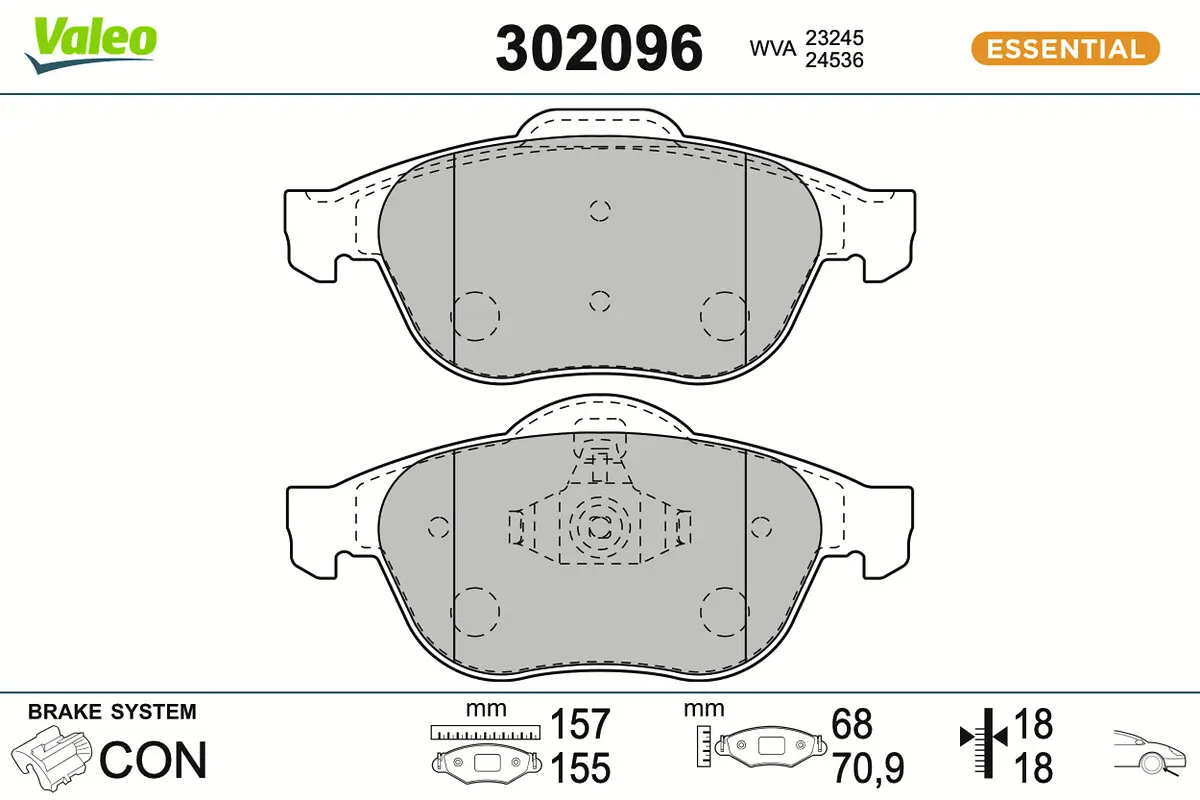 Bremsbelagsatz, Scheibenbremse Vorderachse VALEO 302096