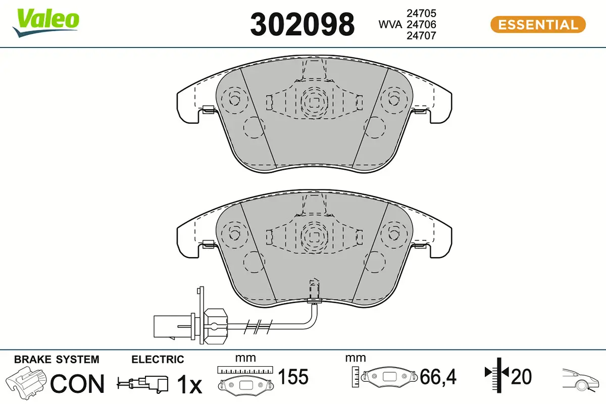Bremsbelagsatz, Scheibenbremse Vorderachse VALEO 302098