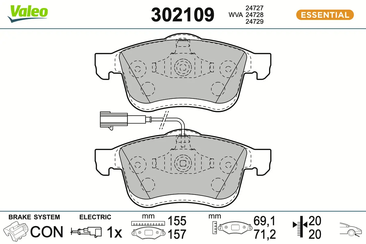 Bremsbelagsatz, Scheibenbremse Vorderachse VALEO 302109