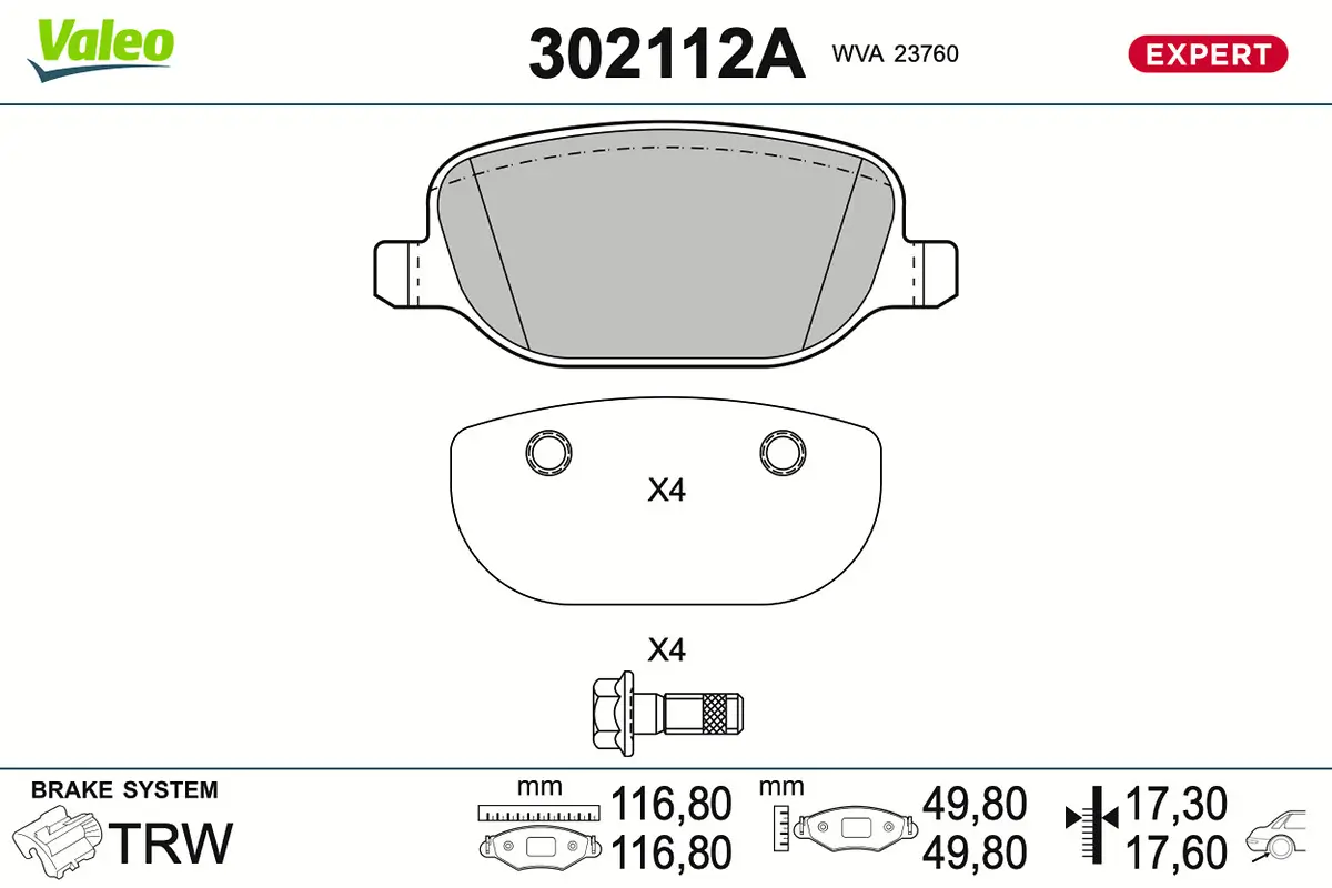 Bremsbelagsatz, Scheibenbremse Hinterachse VALEO 302112A
