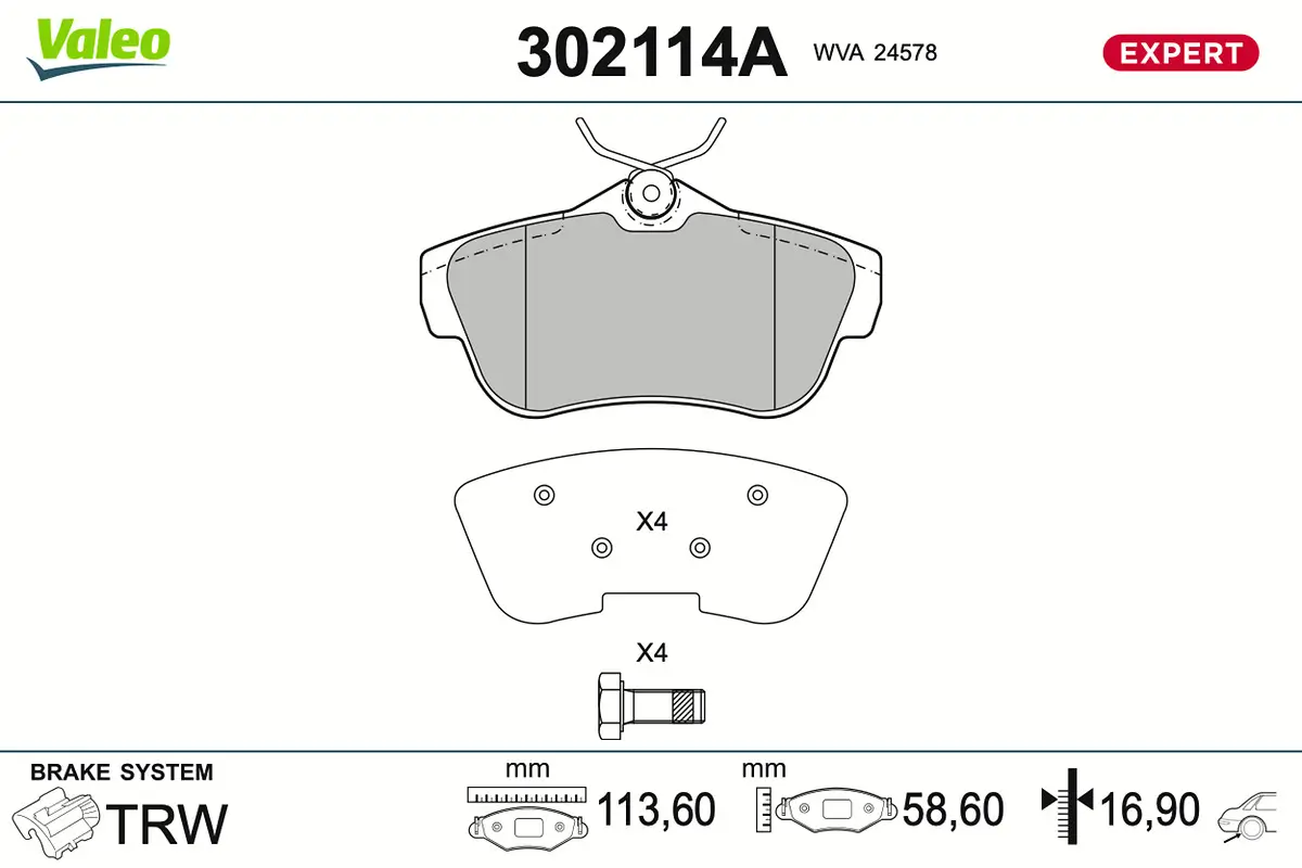 Bremsbelagsatz, Scheibenbremse Hinterachse VALEO 302114A