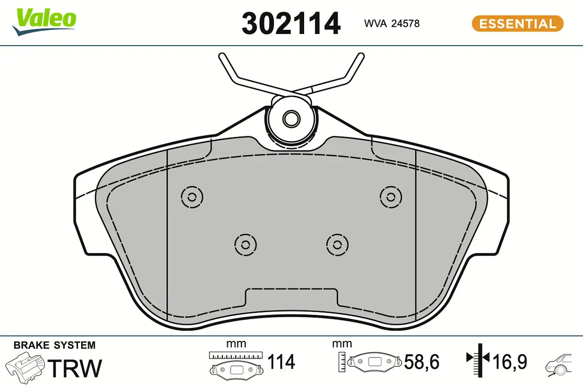 Bremsbelagsatz, Scheibenbremse Hinterachse VALEO 302114