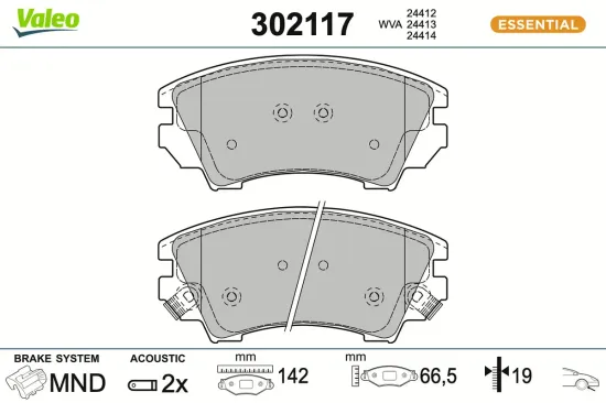 Bremsbelagsatz, Scheibenbremse Vorderachse VALEO 302117 Bild Bremsbelagsatz, Scheibenbremse Vorderachse VALEO 302117