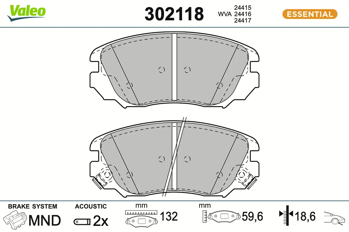 Bremsbelagsatz, Scheibenbremse Vorderachse VALEO 302118