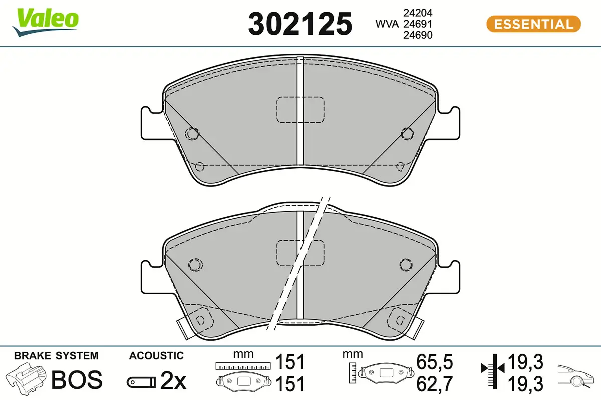 Bremsbelagsatz, Scheibenbremse Vorderachse VALEO 302125