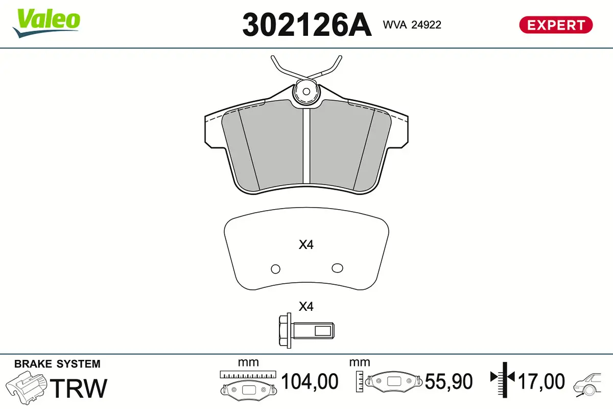 Bremsbelagsatz, Scheibenbremse Hinterachse VALEO 302126A