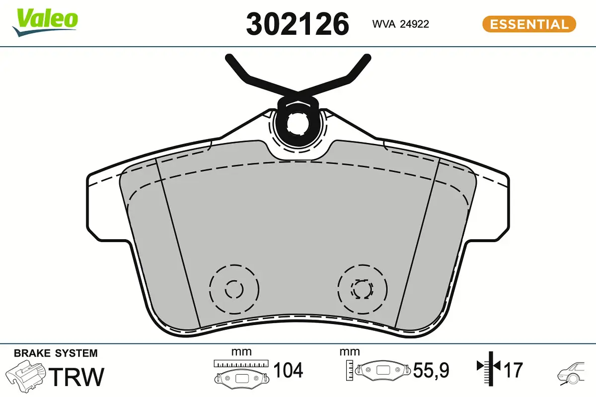 Bremsbelagsatz, Scheibenbremse Hinterachse VALEO 302126