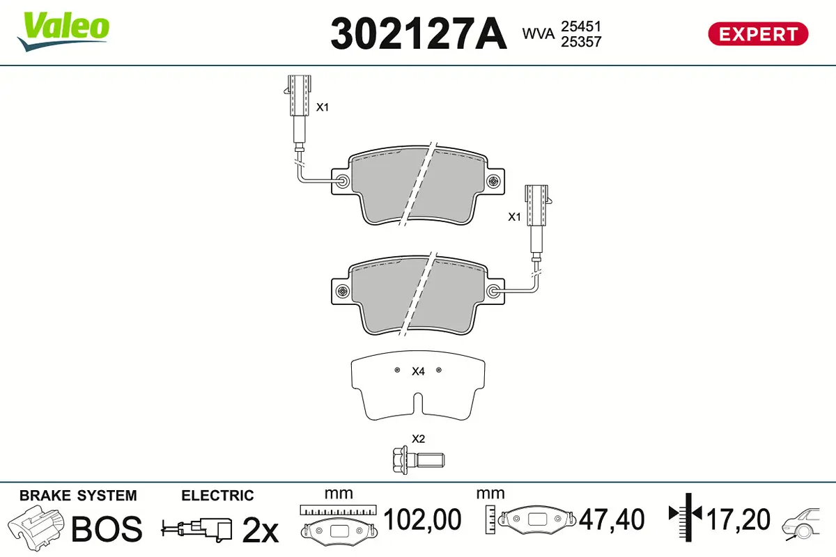 Bremsbelagsatz, Scheibenbremse Hinterachse VALEO 302127A