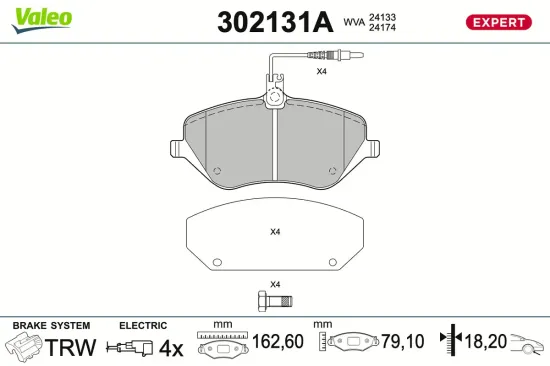 Bremsbelagsatz, Scheibenbremse Vorderachse VALEO 302131A Bild Bremsbelagsatz, Scheibenbremse Vorderachse VALEO 302131A