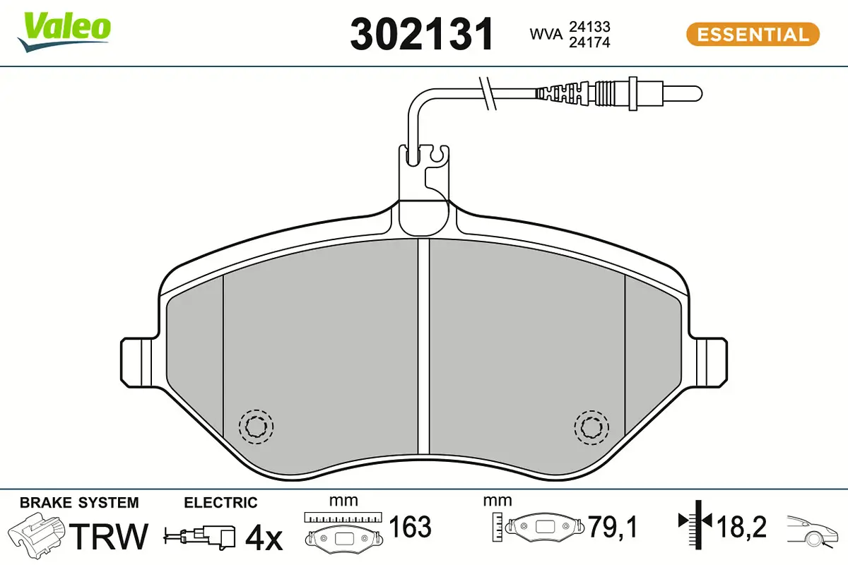 Bremsbelagsatz, Scheibenbremse Vorderachse VALEO 302131
