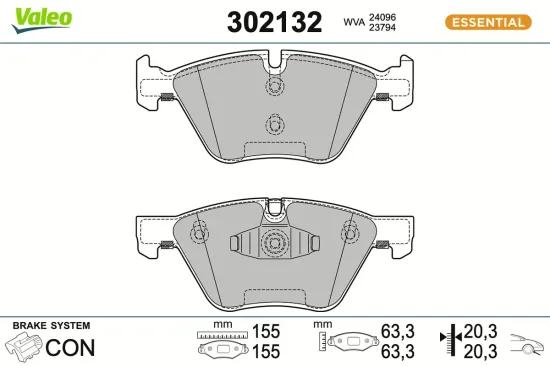 Bremsbelagsatz, Scheibenbremse Vorderachse VALEO 302132 Bild Bremsbelagsatz, Scheibenbremse Vorderachse VALEO 302132