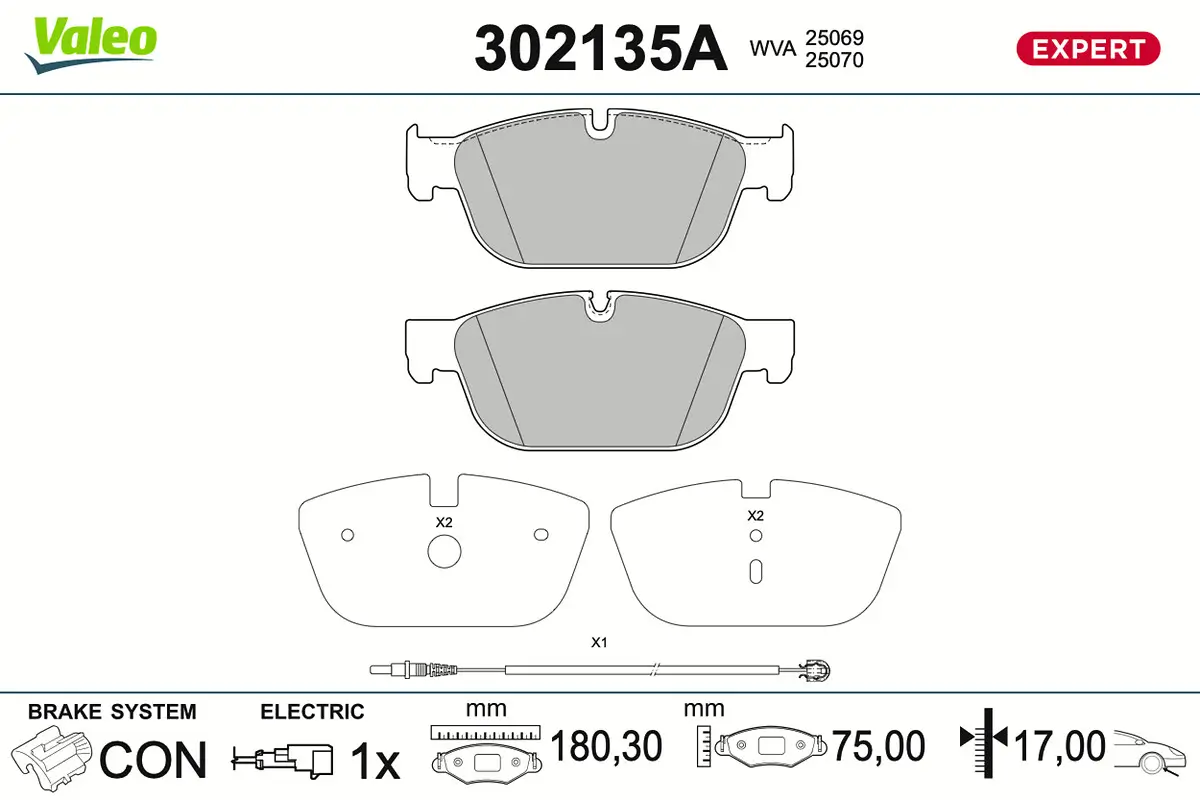 Bremsbelagsatz, Scheibenbremse Vorderachse VALEO 302135A